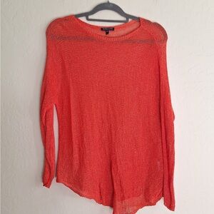 Eileen Fisher Lightweight Long Sleeve Top Red-Orange Blend Size S Linen Nylon